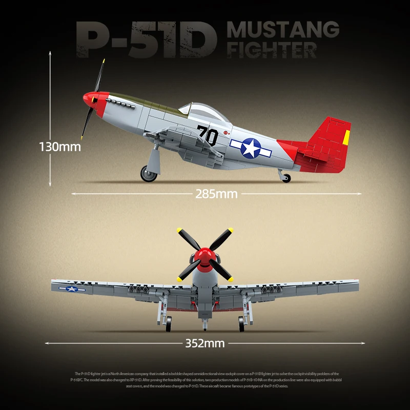 New WW2 USA Military Weapons P51D Mustang Fighter Building Blocks Model Army DIY Bricks Plane Soldier Toys For Kids Gift 580PCS