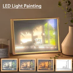 Decorative LED Light Painting USB Plug Dimming Wall Artwork Table Lamp Gift Indoor Sunlight Window Wooden Photo Night Luminous