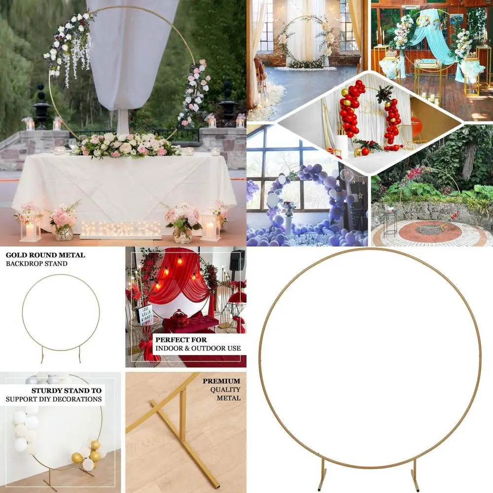 

Золотой металлический воздушный шар, круглая скатерть, заводская цветочная рамка, свадебная арка, круглая подставка для фона