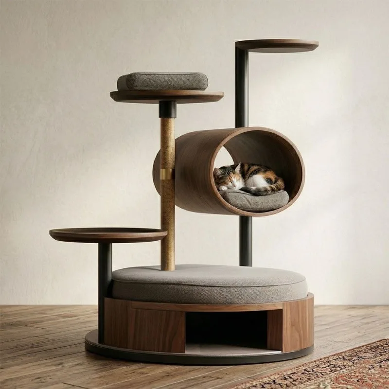 Modern Italian solid wood cat climbing frame multi-functional cat nest integrated