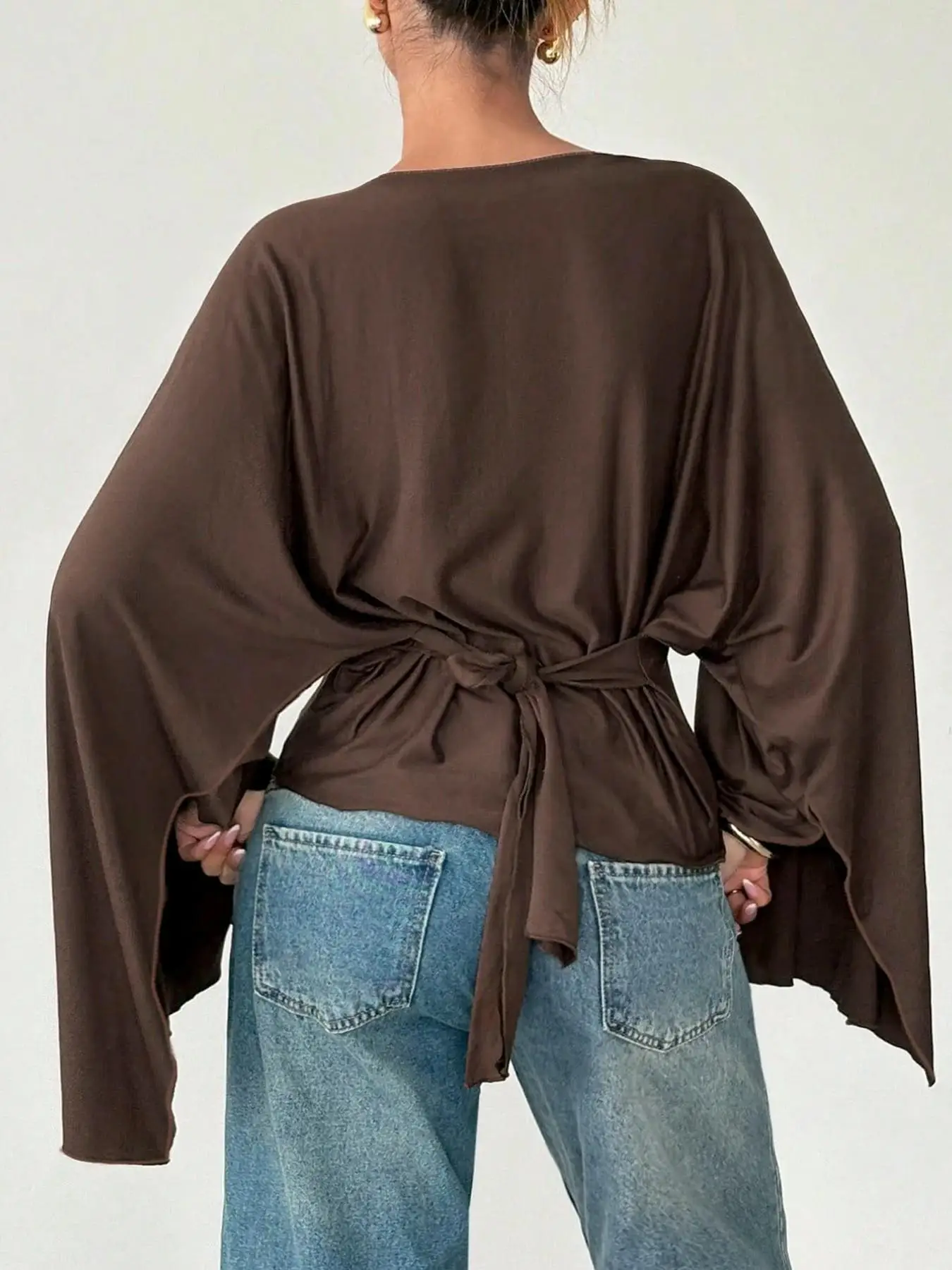 Elegant Women's Single-Shoulder Long-Sleeve Top with Side Pleats And Waist-Binding Design Loose Draped Style for Date Travel Dai