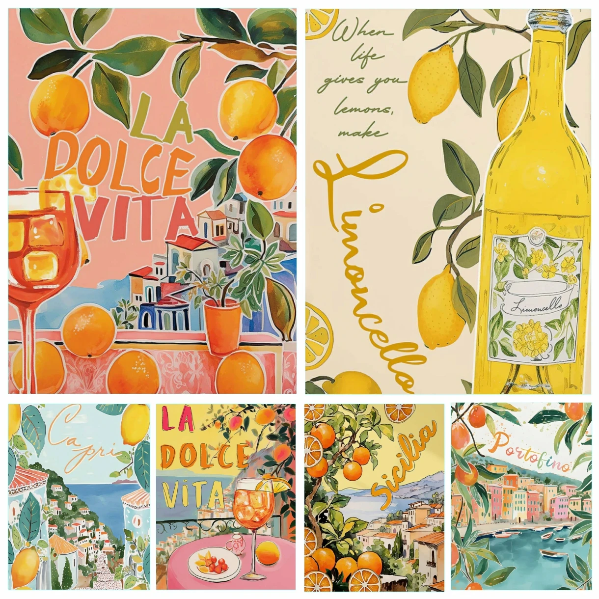 Diamant-Gemälde 5D DIY La Dolce Vita Lemon Santorini Italien Reise Kreuzstich Kunst voller Bohrer Mosaik Stickerei Set Home Decor