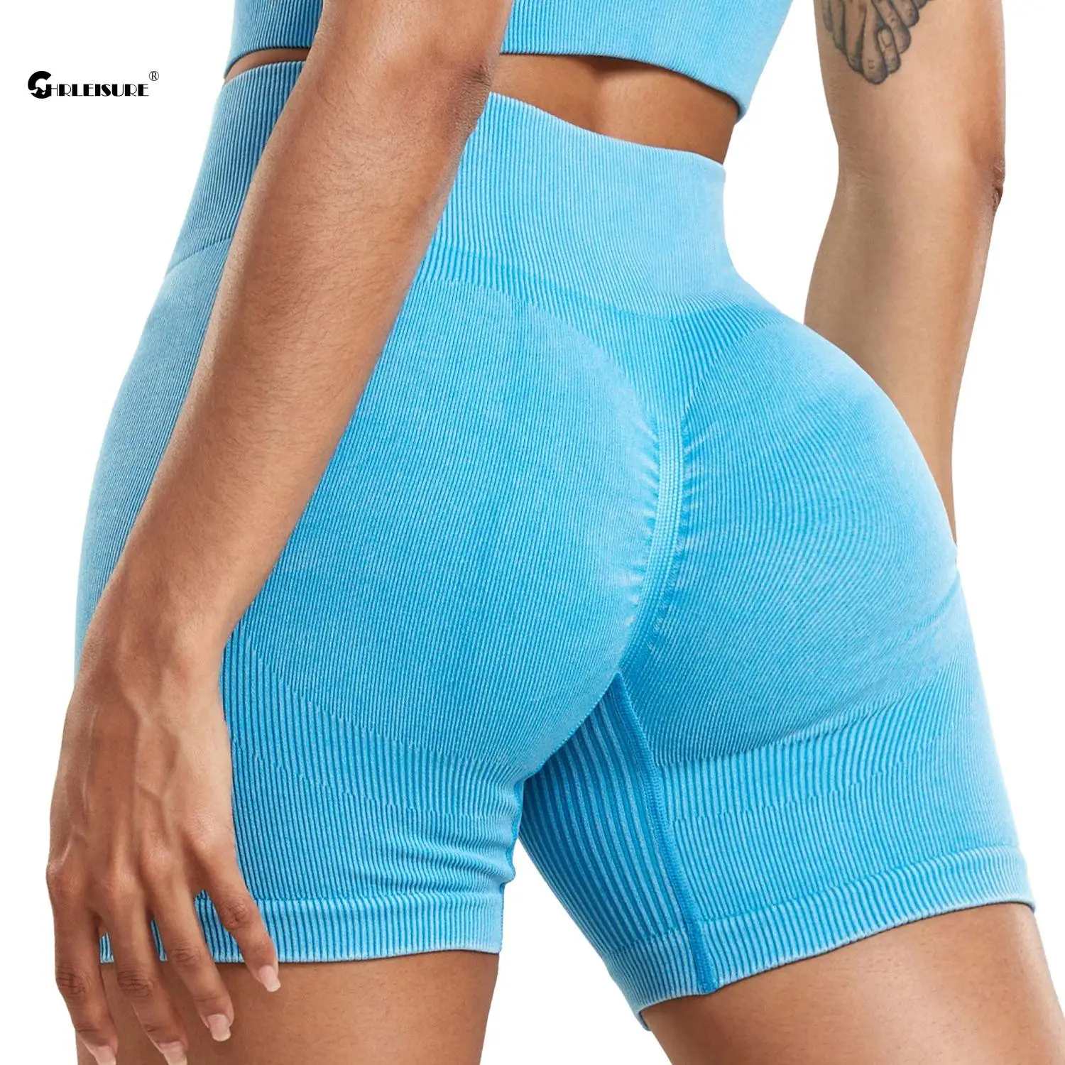 CHRLEISURE Wash Rib Yoga Shorts Sexy Butt Lift Scrunch Biker Tights Elastic Fitness Leggings Cycling Sweatpants Sportswear