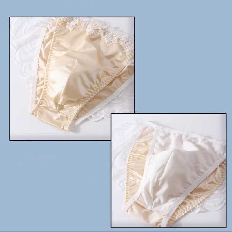 

Lace men's Underwear Sissy Silky Touch Bow Convex Pouch Lingerie Comfortable Breathable Briefs Home Panties COS Daily Wear
