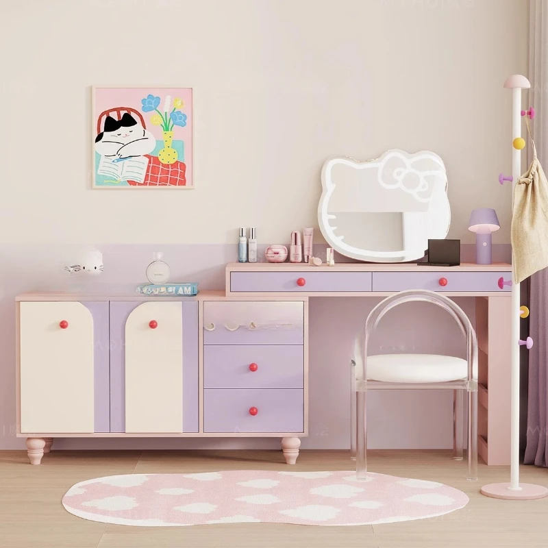 

Contrasting color long table living room home bedroom dresser bedside storage cabinet integrated retractable corner desk