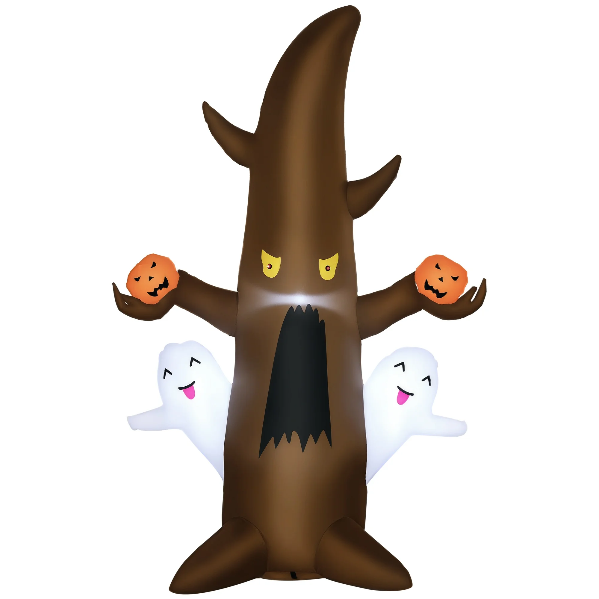 5-Foot Inflatable Halloween Ghost Tree with Smiling Ghosts and Ferocious Pumpkins, Suitable for Lawn Decoration