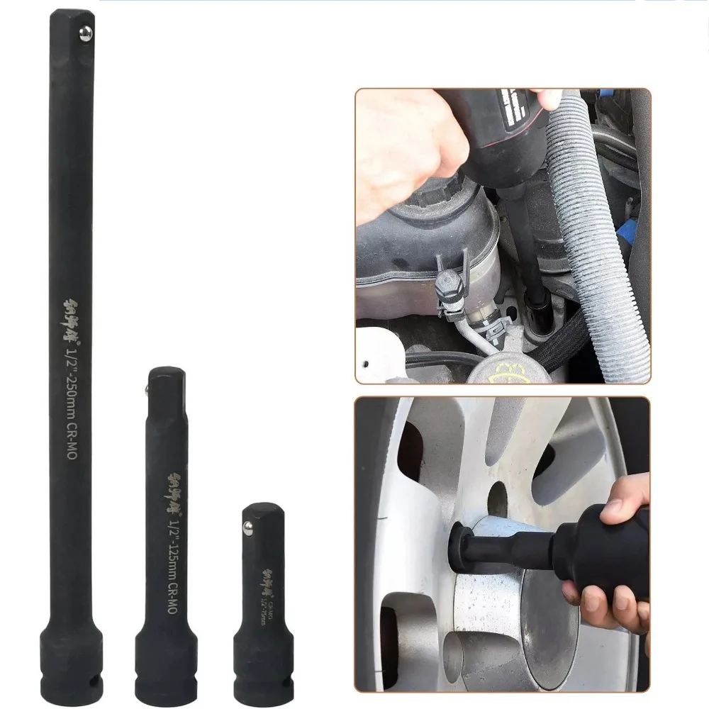 1 set di 3 prolunghe ad innesto per chiave a impulsi da 1/2", prolunghe per bussole in acciaio Cr-V ad alta resistenza per chiavi a impulsi, accessori per utensili pneumatici ed elettrici – 3