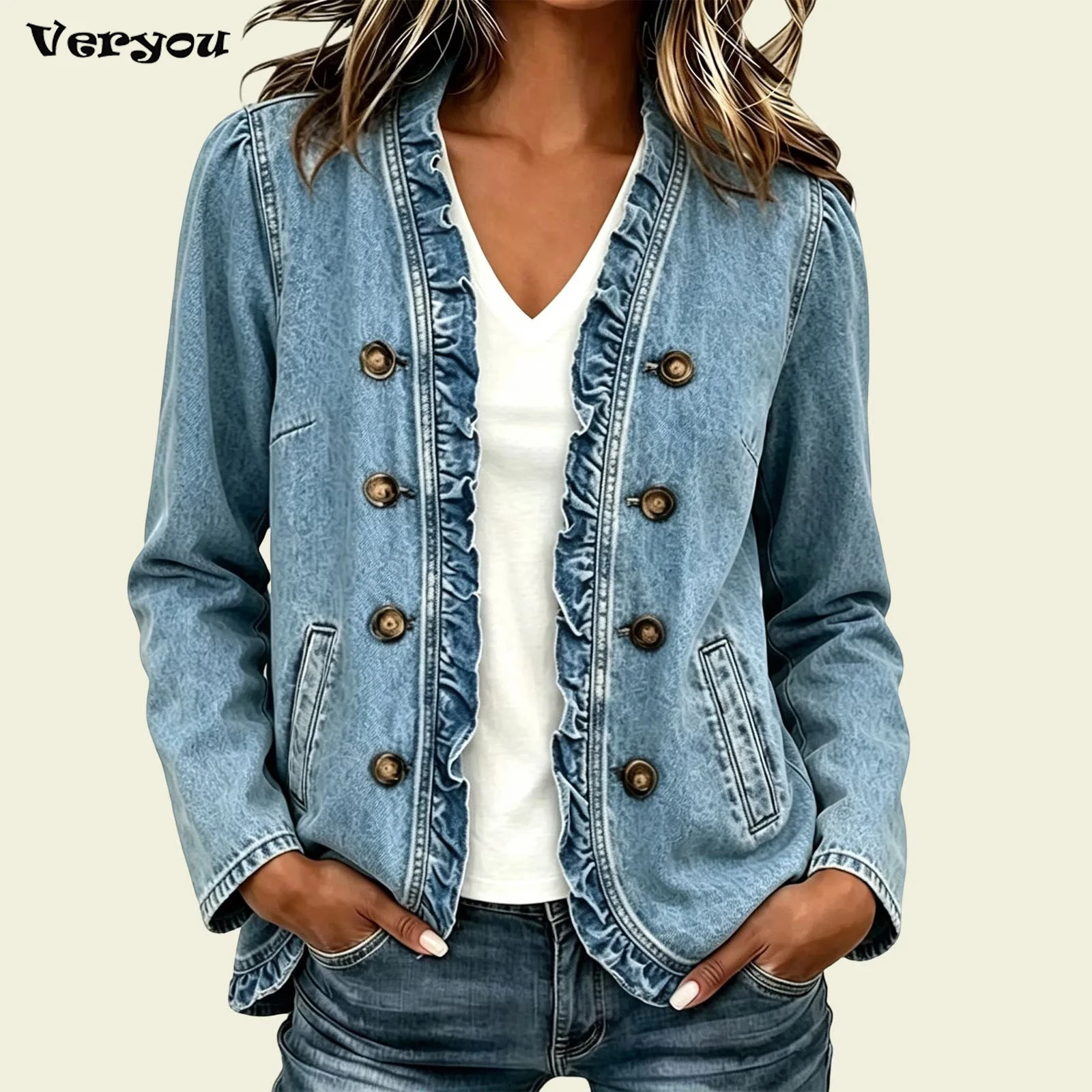 Women Casual Denim Jacket Coat Women Spring Autumn Long Sleeve Jackets For Women Cardigan Female Fashion Double Breasted Coat