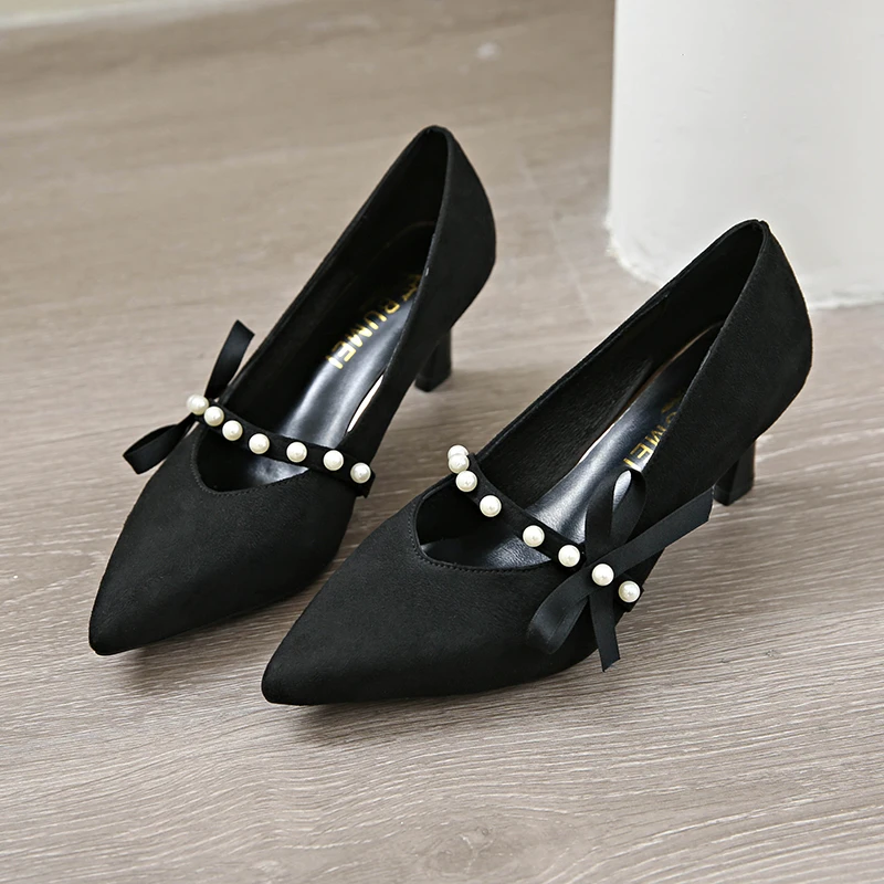 

Bow Pearl Women High Heels Shoes Sexy Pointed Toe Heeled Sandals 2025 Fashion New Luxury Dress Party Summer Woman Pumps Zapatos