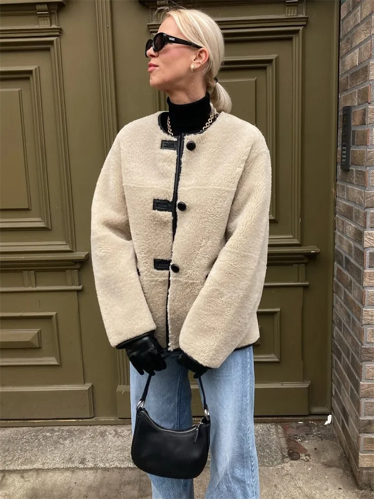 Autumn Patchwork Fur Feather Cardigan Jackets For Women Lace-Up Fashion Loose Pocket Coat Female Elegant Outwear Jackets