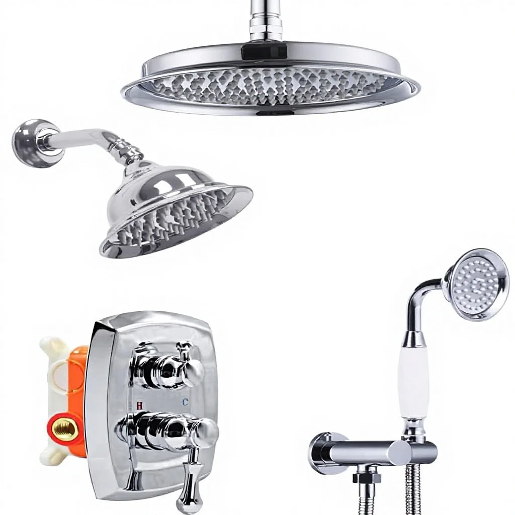 HONGDEC Antique Dual Rain Heads Shower-Faucet System: 9