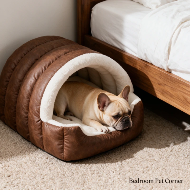 Pet House With Embossed Leather Texture For  Dogs In Living Room Elegant Rest Area
