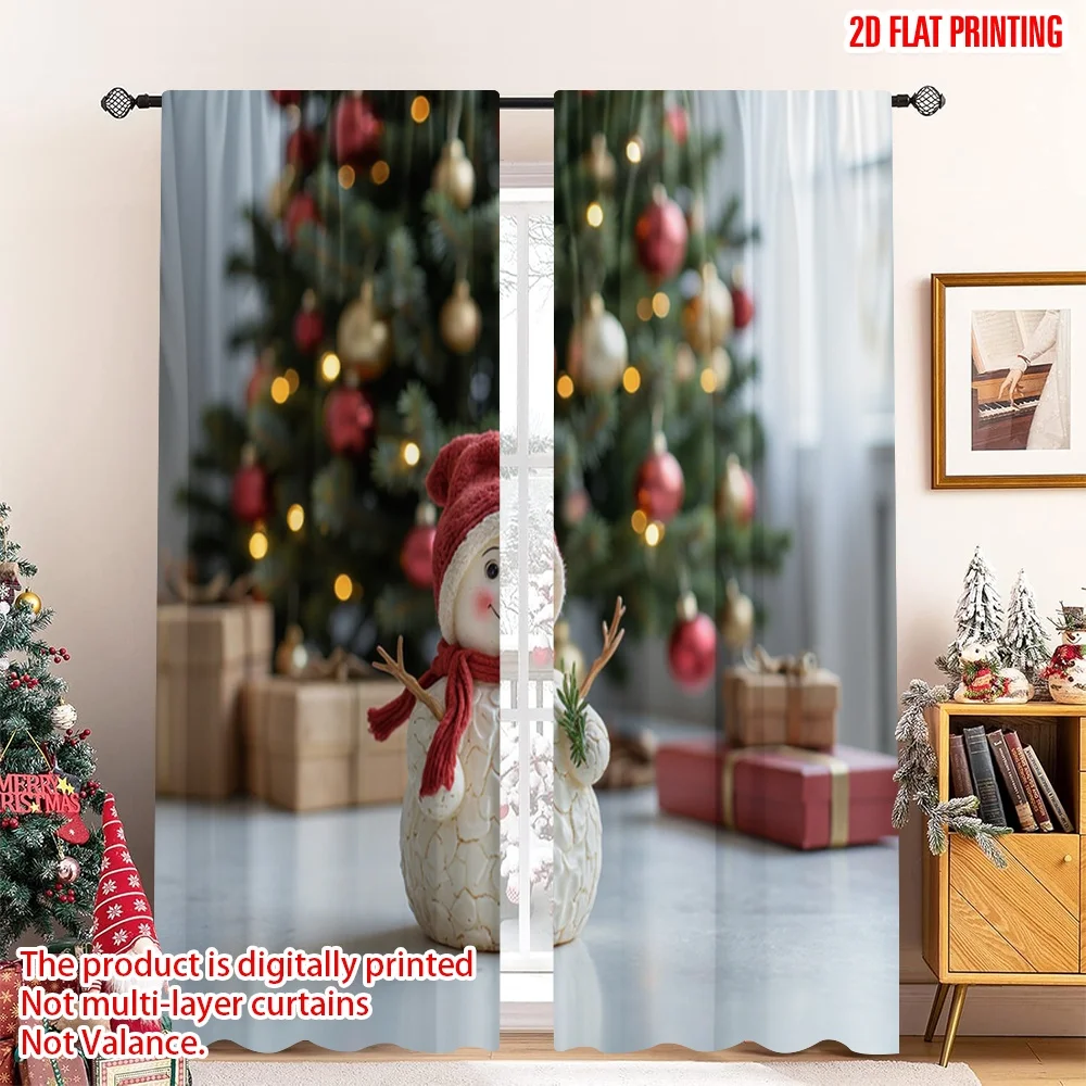 

2pcs 2D flat printing Merry Christmas Curtains Cute Snowman Christmas Festive Season Fabric Without Electricity Birthday Party