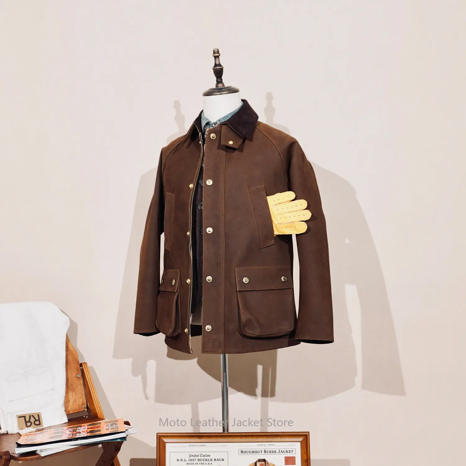 Men's BBR Inspired British Retro Safari Jacket Genuine Cowhide Leather Trench Coat Amekaji Barn Style Casual Outerwear