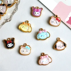 10pcs Sanrio Kuromi Hello Kitty Cartoon Kawaii Alloy Resin Pendant Anime Charm DIY Necklace Bracelet Earrings Keychain Accessory
