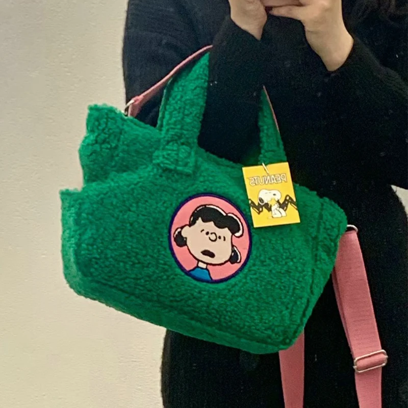 Animated Movies Snoopy Kawaii Anime Miniso Student Plush Cute Handbag One Shoulder Crossbody Bag Gift Toys for Girls