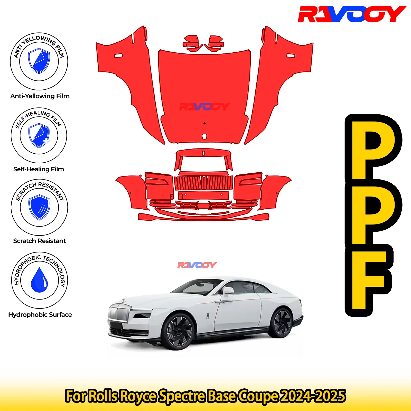 

Для Rolls Royce Spectre Base Coupe 2024-2025 глянцевая матовая черная предварительно вырезанная передняя пленка PPF комплект защитной пленки для краски