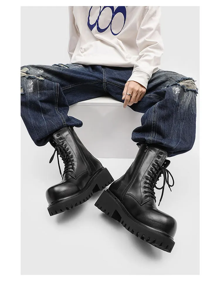 جديد دراجة نارية المرأة مشبك أحذية الشتاء أحذية من الجلد الأسود بوتاس أسافين الإناث الدانتيل يصل منصات النساء الأبيض بوتاس Mujer