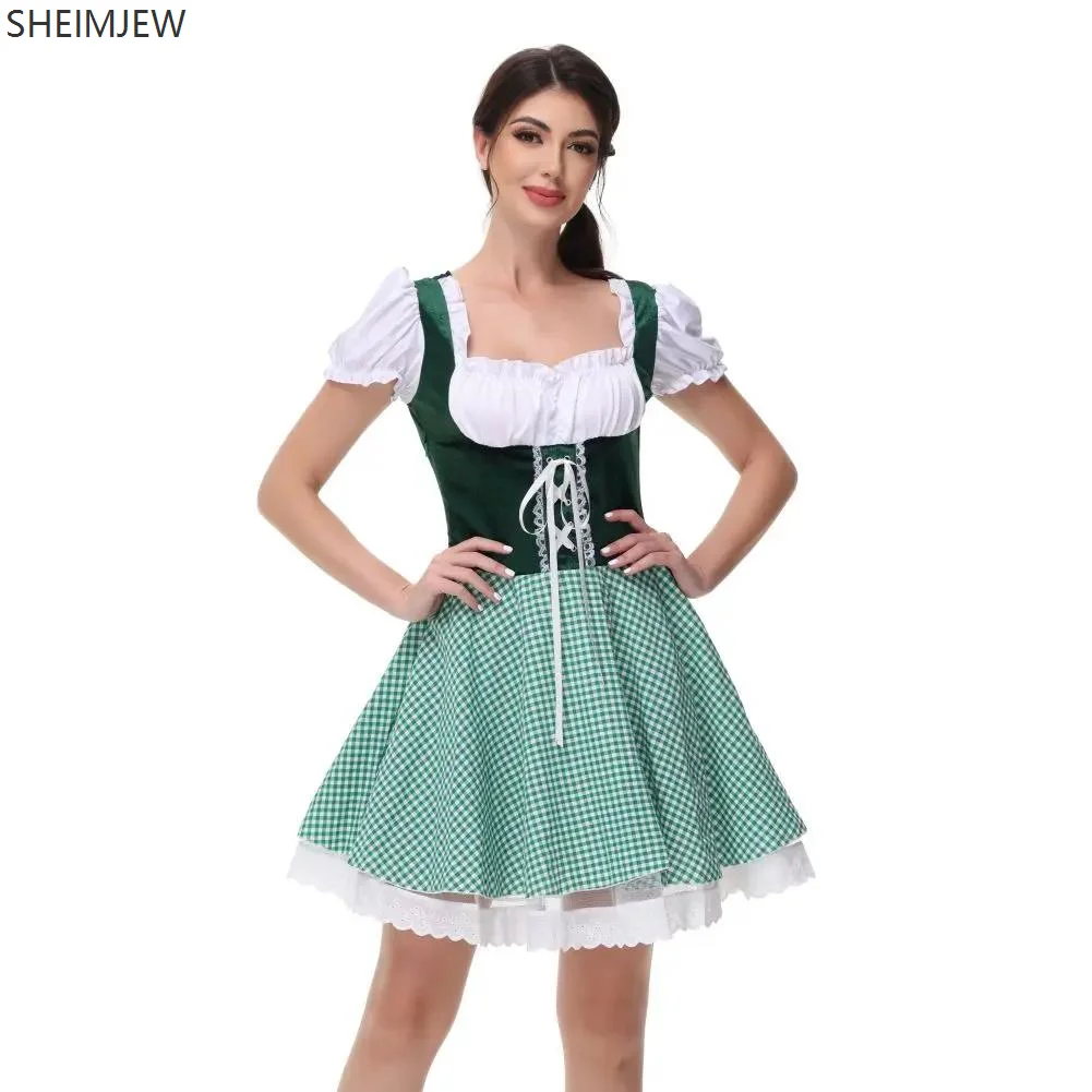 

German Munich Oktoberfest Plaid Costume Traditional Bavarian Beer Girl Dress Carnival Party Sexy Beer Maid Cosplay Adult Outfits