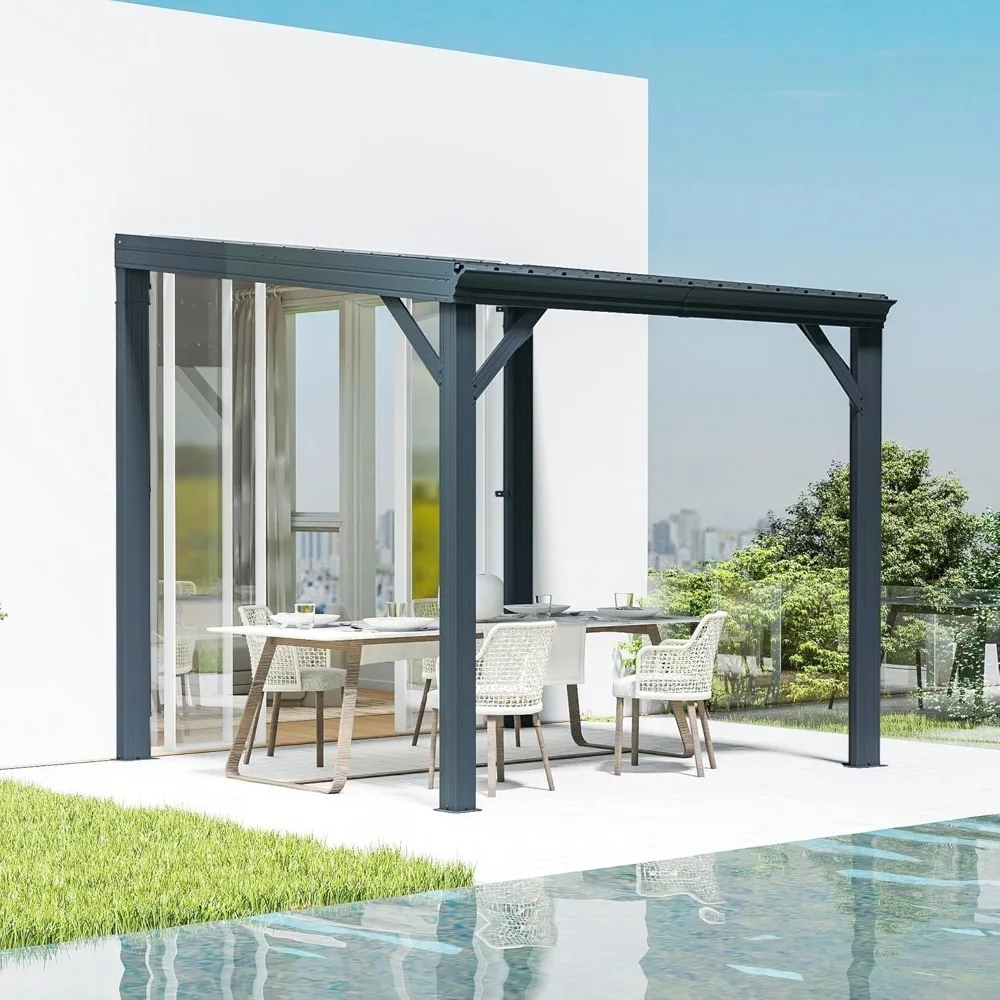 

10' x 10' Lean to Gazebo, Wall Mounted Gazebos Pergola with Built in Drainage System, Galvanized Steel Roof, Customized