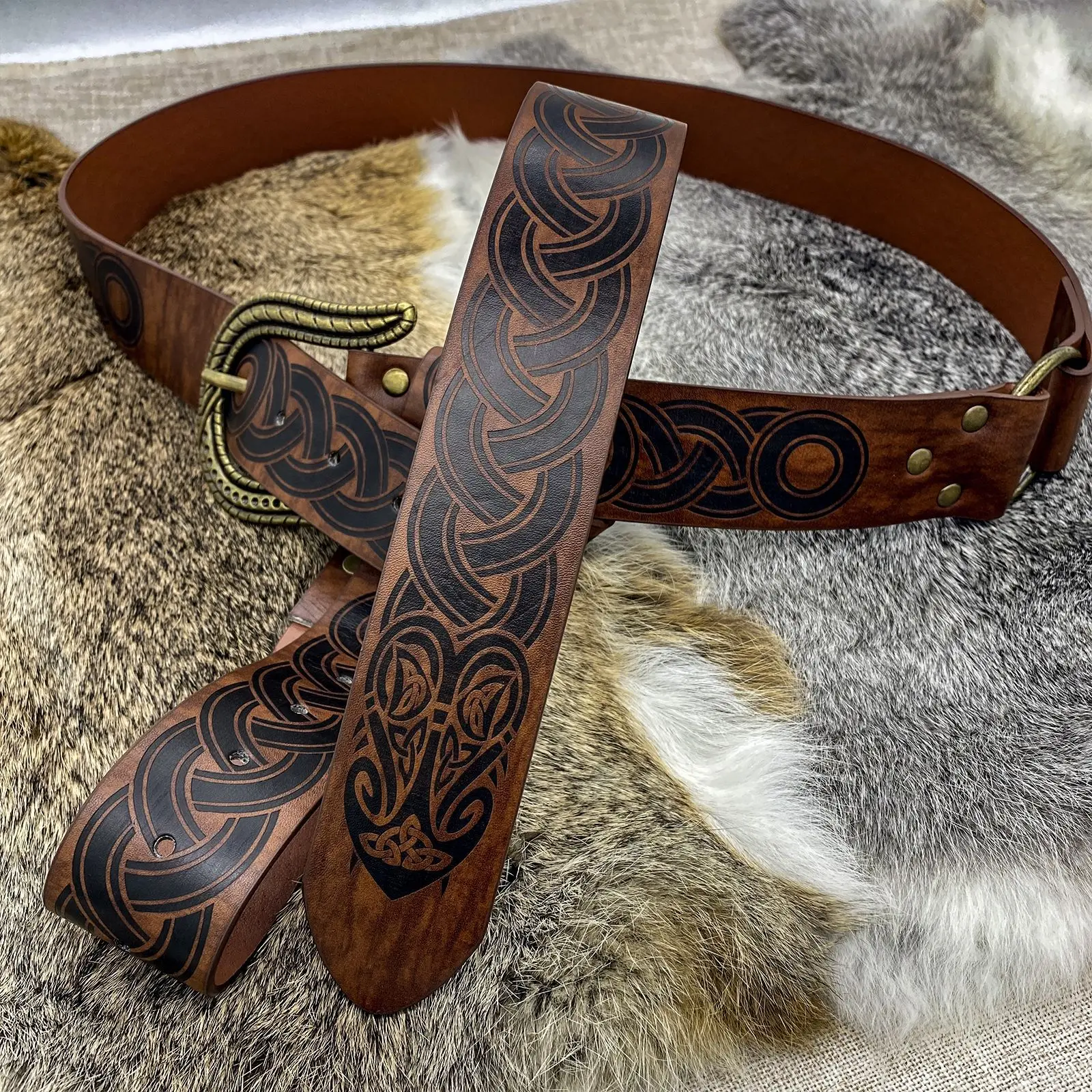 Mittelalterlicher Geprägter Rittergürtel aus PU-Leder, Retro-Renaissance-Rittergürtel mit Schnallen, PU-Leder-Taillengürtel, Bühnenkostüm-Requisite 2026 – Detail 8