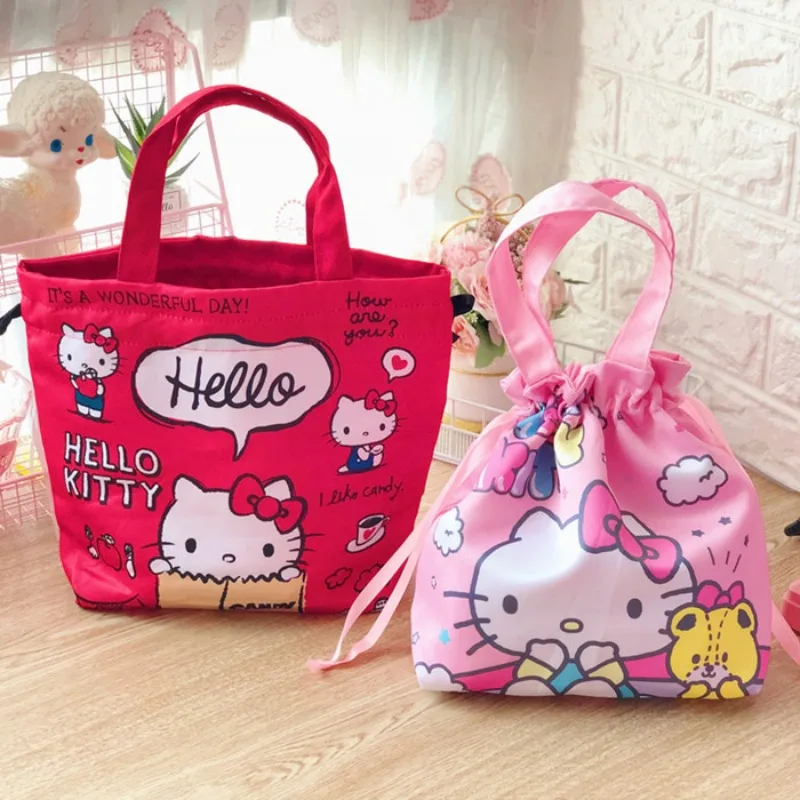 Sanrio cartoon Hello kitty My melody little twin star anime cute drawstring lunch bag portable large capacity storage bag kawaii