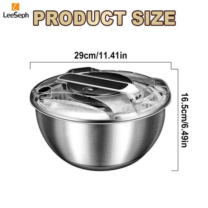 Stainless Steel Salad Spinner, Manual Press Type Vegetable Spinner 3.5L, Multifunctional Home Lettuce Vegetable Fruit Washer