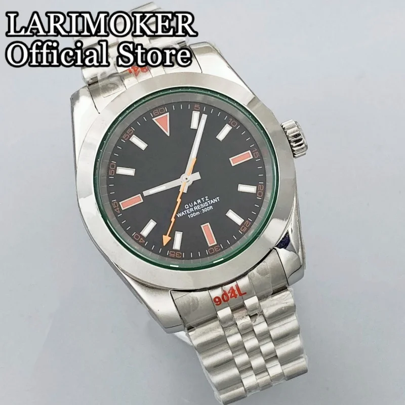 LARIMOKER 36 مللي متر/39 مللي متر الياقوت الزجاج الفولاذ المقاوم للصدأ ساعة مع حزام الرجال روندا 515-24H حركة الكوارتز ساعات مقاومة للماء
