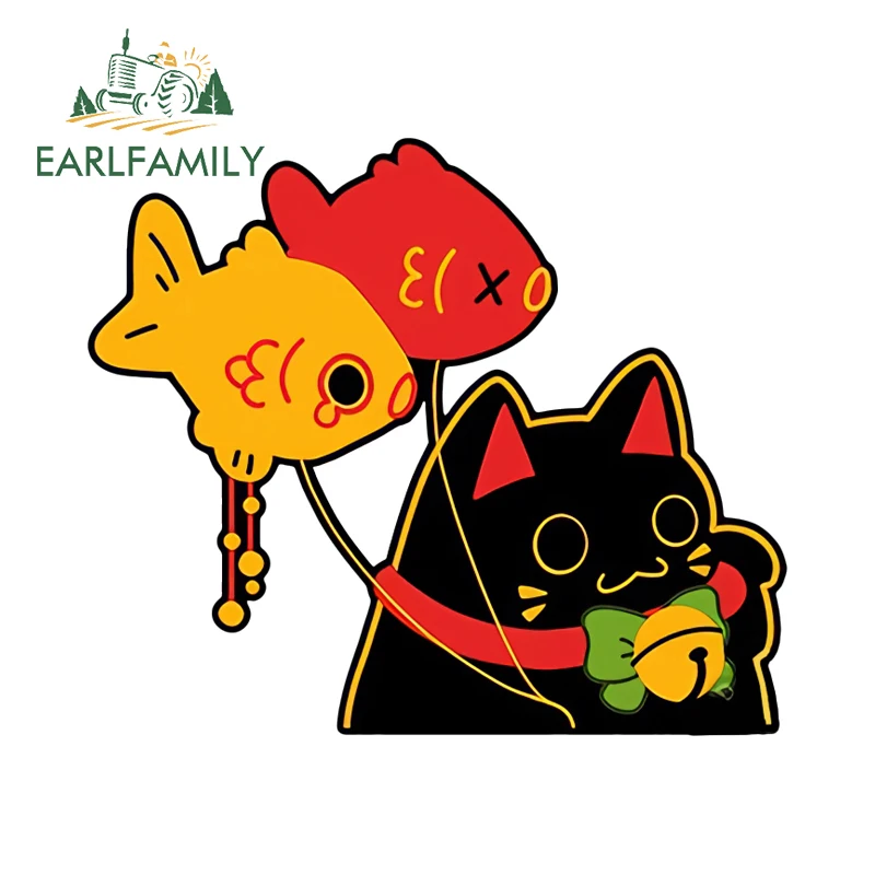 EARLFAMILY Funny Black And White Lucky Cats High Quality Car Stickers Amusing Cartoo Computer Case Decal Creative JDM Decor