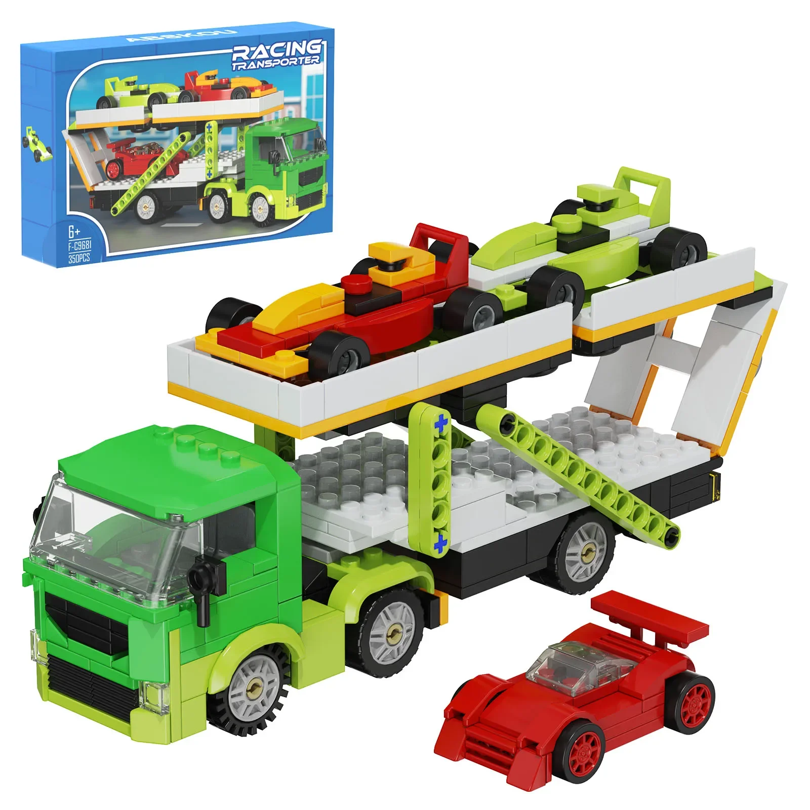 MOC Racing Transporter Trucks Van Sports Cars Vehicle Building Blocks Set con Manual de papel y caja, regalos para niños