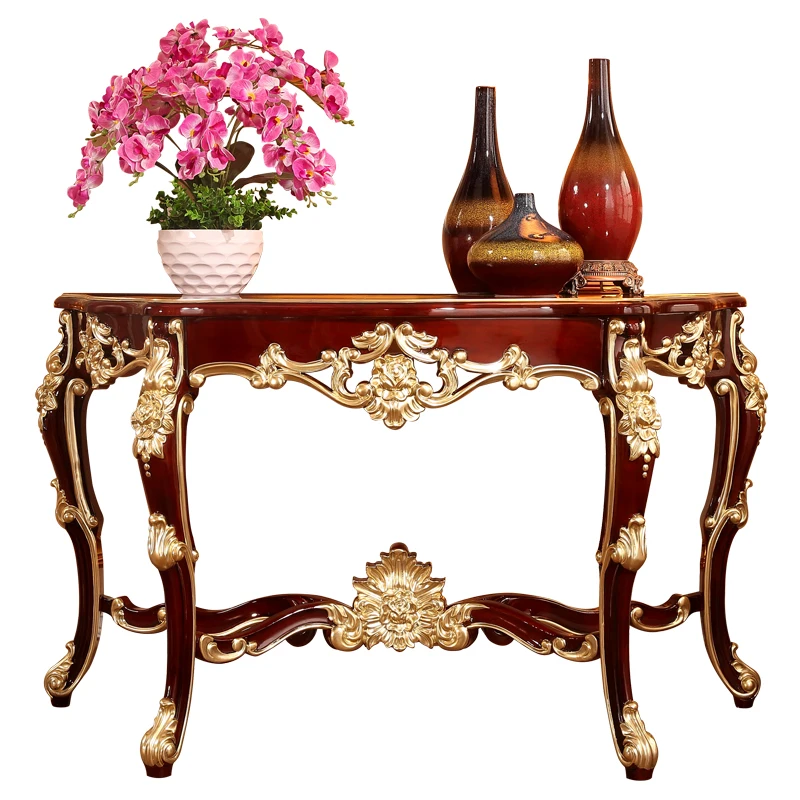 

European solid wood porch table carving villa paint gold silver foyer lobby simple decoration cabinet wall corridor table