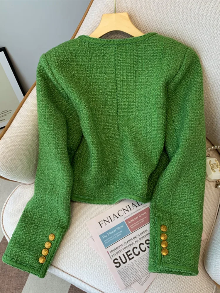 Moda coreana piccola fragranza giacca in Tweed donna elegante verde girocollo cappotto corto autunno monopetto ufficio signora Outwear