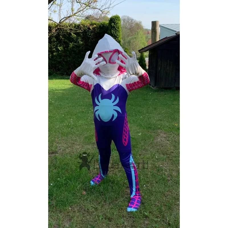 جوين تأثيري حلي الرجل العنكبوت خارقة ارتداءها حللا هالوين عيد الميلاد الملابس قناع الأرجواني كيب عباءة #4