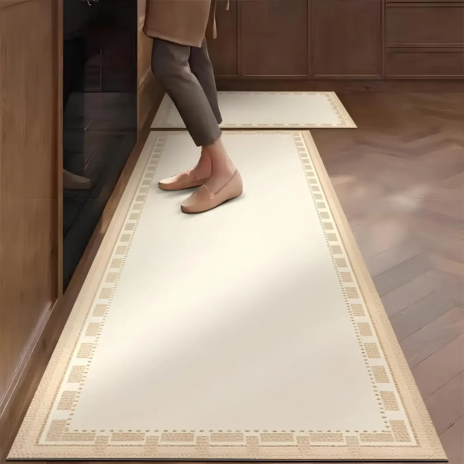 

Kitchen Floor Mat Beige Carpet Home Decoration Waterproof Oil-proof Leather Non-slip Area Rug Alfombra De Cocina 주방 카펫 Pvc