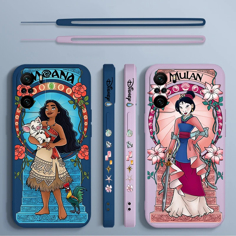 Disney Princess Cool For Xiaomi Redmi Note 13 12 12Pro 11 11S 11T 10S 10 Pro Plus Liquid Left Rope 5G Phone Case