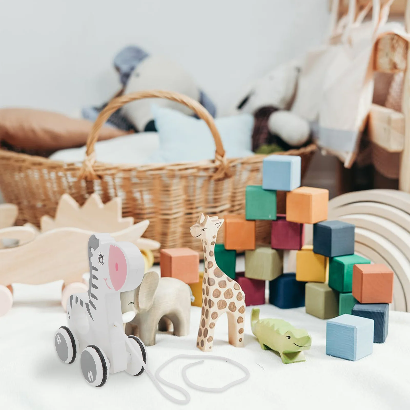 1Pcs Cartoon Animal Wooden Pull Along Trailer Safe Durable Kids Educational Pulling Gift Wooden Pull Along Toy