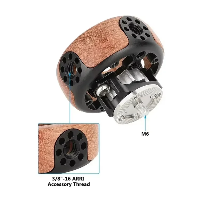 

【Last-Chance!】Round Camera Wooden Handgrip 1/4In 3/8In Screw Hole Handgrip For DSLR Shoulder Rig Photography