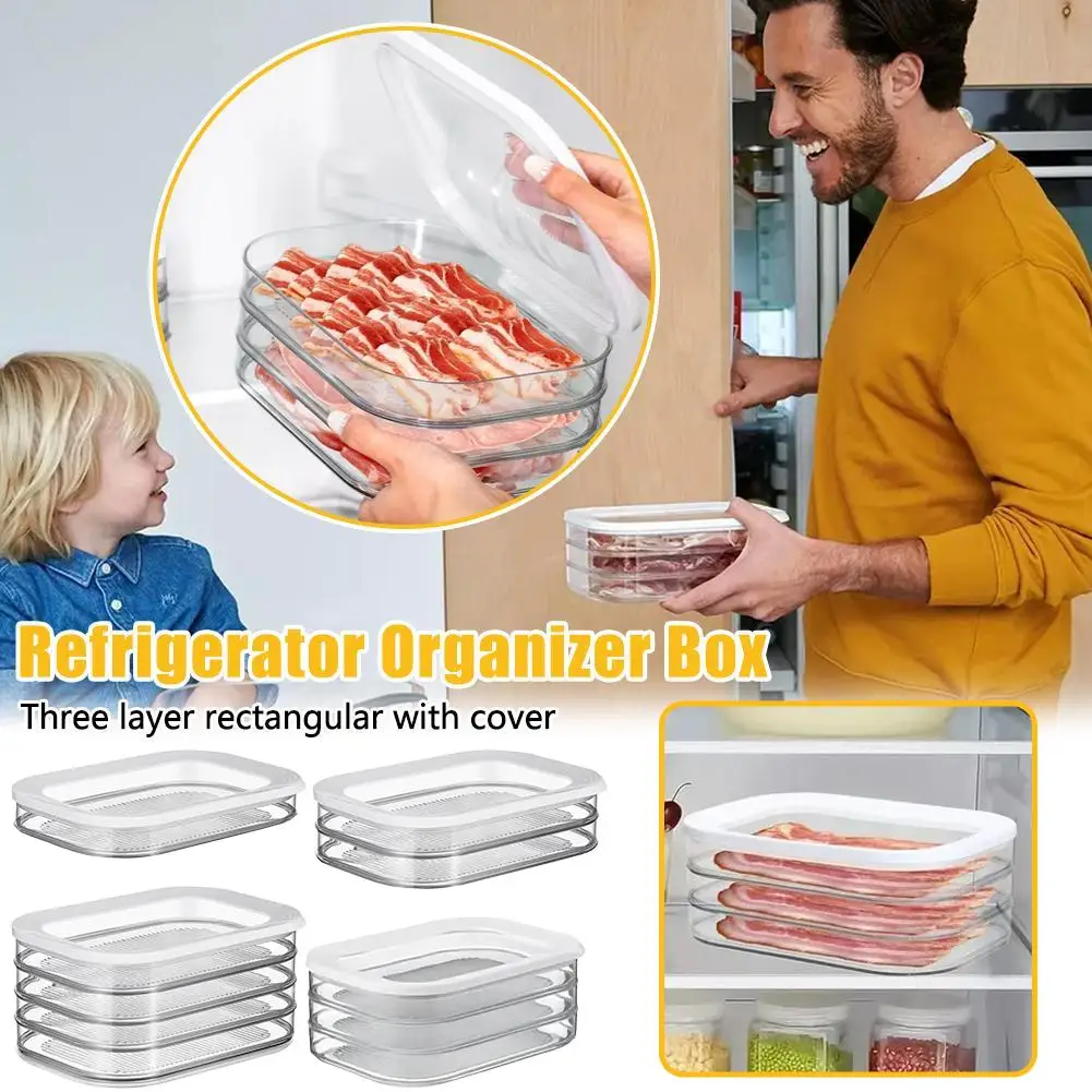 Transparente Kühlschrank-Aufbewahrungsbox mit Deckel und Gittermuster, Große Kapazität, Fach für Gefrierfleisch, Unterteilte Lebensmittelaufbewahrung, Küchenwerkzeuge – Detail 6