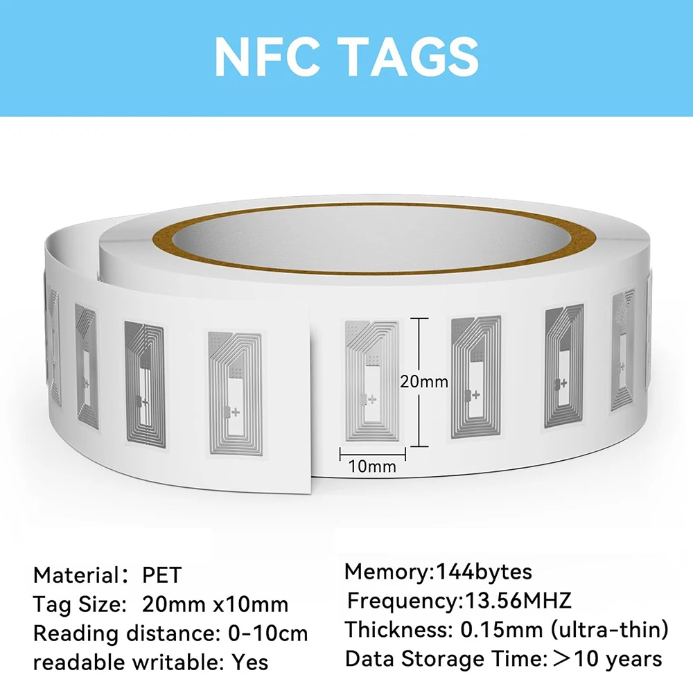 NFC-tagstickers transparante zelfklevende tags, RFID-tags met herschrijfbaar 137 byte-geheugen, geschikt voor alle NFC-compatibele smartphones