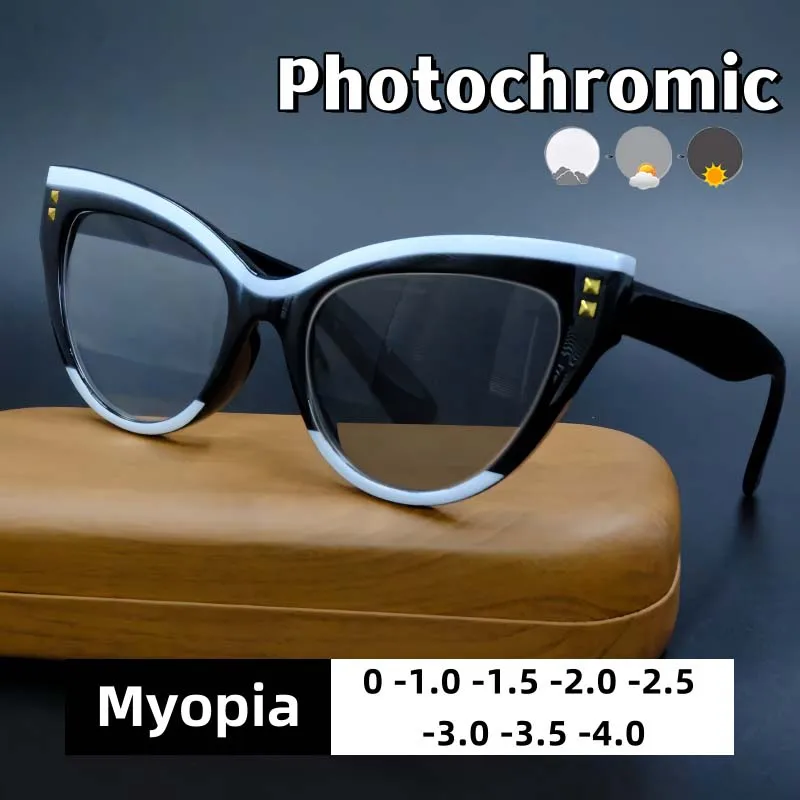 

New Cat Eye Rice Nail Photochromic Myopia Glasses Retro Fashion Women's Personalized Anti UV and Anti Blue Light Glasses