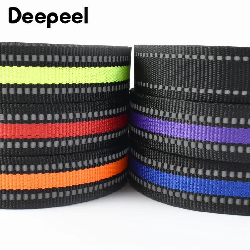 5Meters 15/20/25mm Nylon Reflective Webbing Colored Ribbon Bag Backpack Strap Safety Belt Pet Traction Tape DIY Sewing Accessory