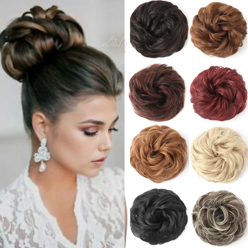 Messy Bun Hair Piece Wavy Curly Scrunchies Synthetic Chignon Ponytail Hair Extensions Thick Updo Hairpieces for Women