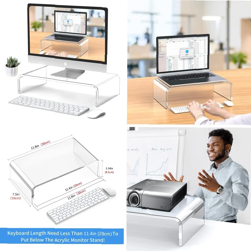 

Acrylic Display and Laptop Stand Desktop Transparent Computer and Laptop Stand - White Aesthetic Decoration for Office and Home