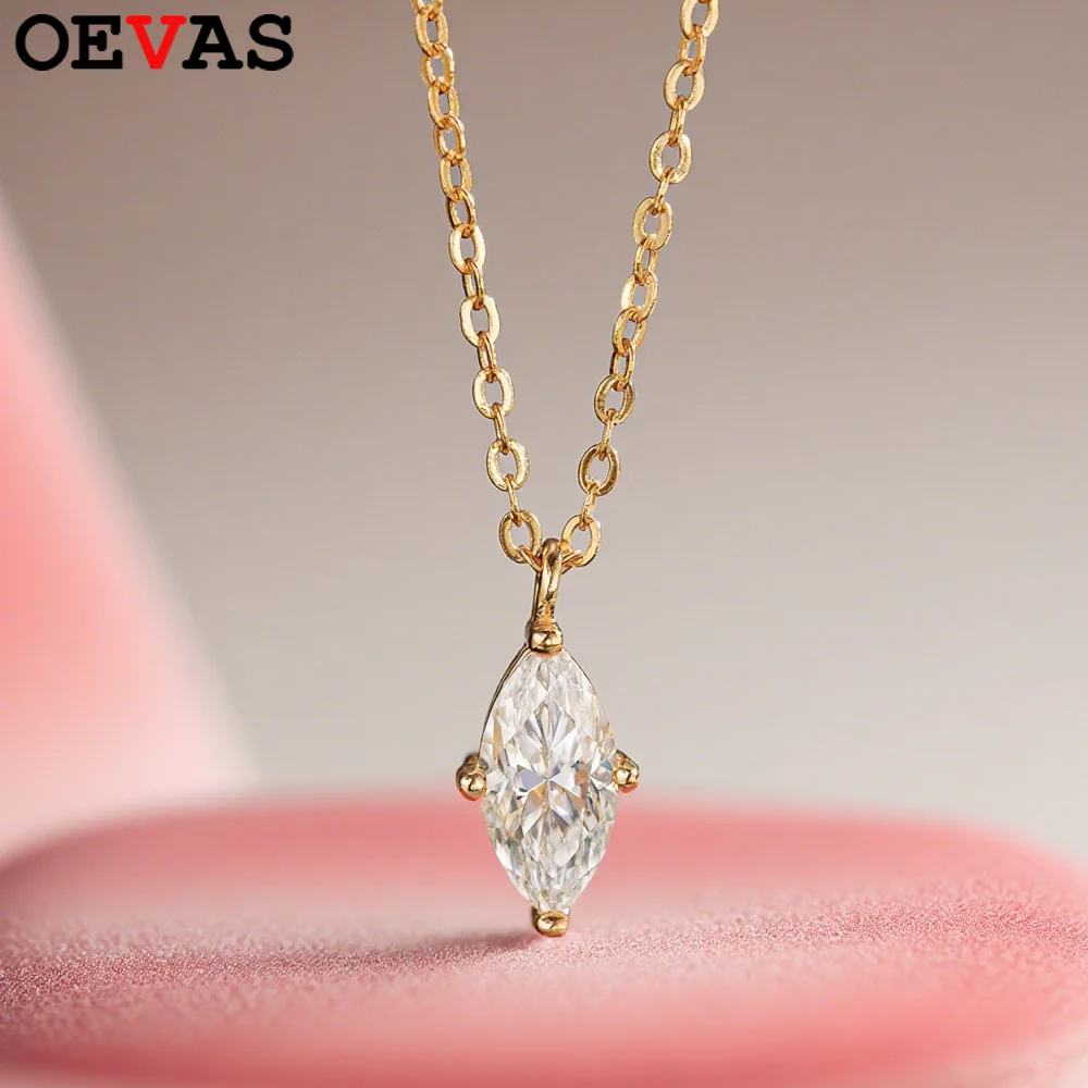 

OEVAS 1ct Marquise Cut Moissanite Necklace with GRA for Women 100% S925 Sterling Silver Party Classic Fine Jewelry Gift