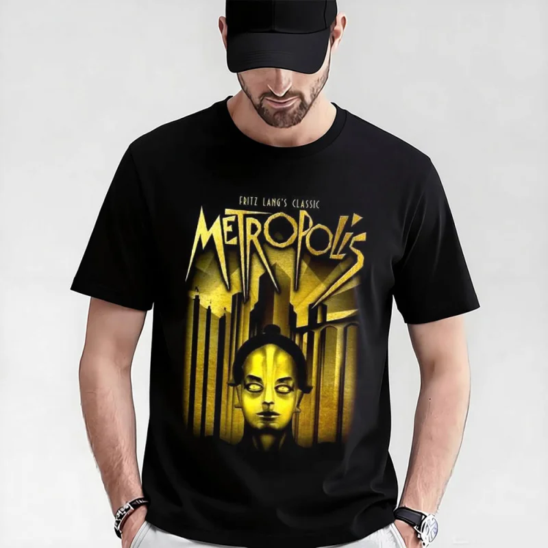 

Fritz lang Germany Silent Movie Metropolis t shirt 0521 Cyberpunk Sci-fi Robot Graphic shirt Short Sleeve All size Tee S-6XL