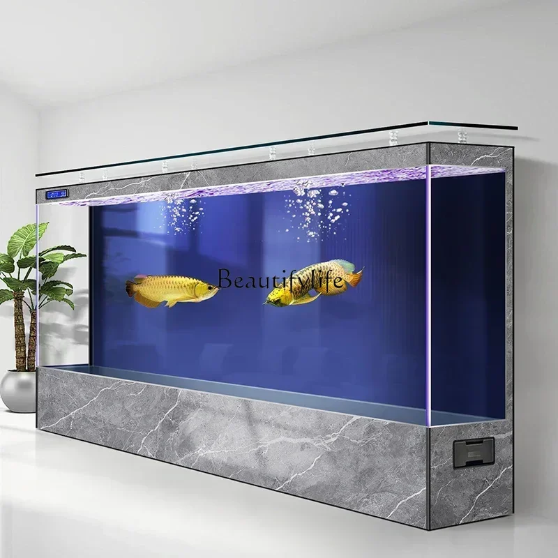 New ecological fish tank living room large ultra-white glass water-free integrated aquarium