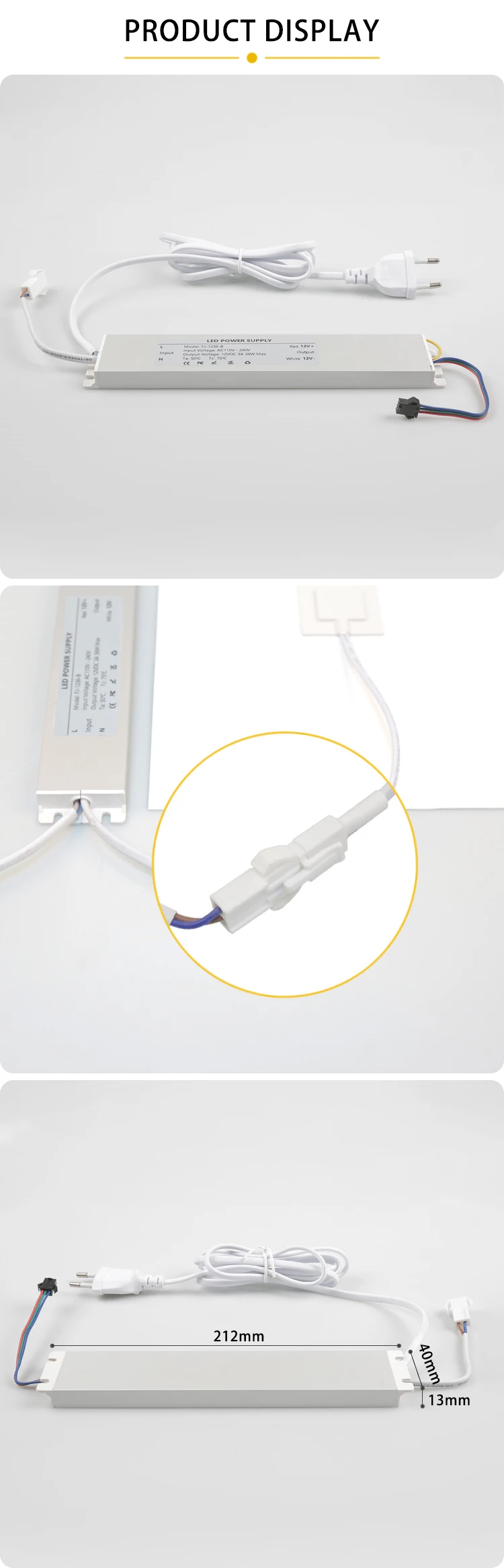 DC12V 36W LED-Beleuchtungs-Treibertransformator mit eingebautem Entfeuchtungspad-Relais für Badezimmerspiegel, spezielle Entfeuchtungs-Stromversorgung – Detail 3