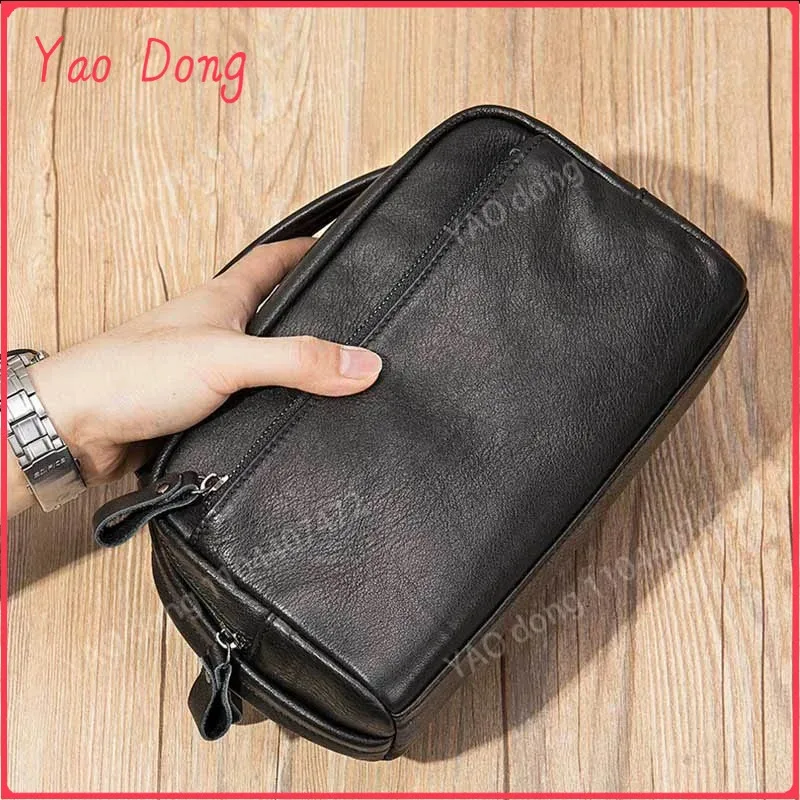 Yao Dong Men's Clutch Bag Soft Genuine Leather Large Capacity Men Wallets Cell Phone Pocket Business Long Purse Women Make Up Ba