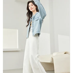 Vimly-Light Blue Jeans für Frauen, Cottable Coll mit Baumwolle, kurze Jeansjacke, loser Casual Coat, Frühling, 30126, 2024 8 Hauptverkäufe Frauen hellblauer Mantel - №6