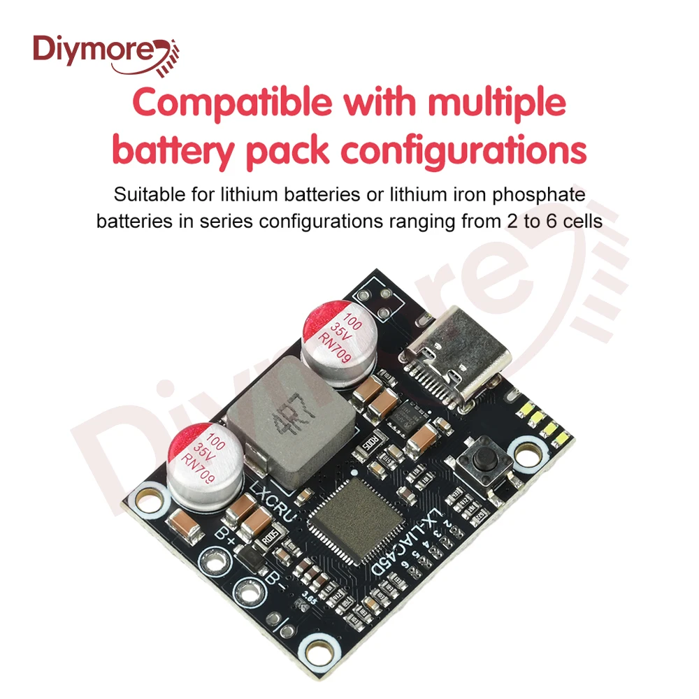PD45W Schnelllade-Powerbank-Modul DIY Power Bank Mainboard unterstützt Lithium-Ionen-Lithium-Eisenphosphat-Batterien 2-6S